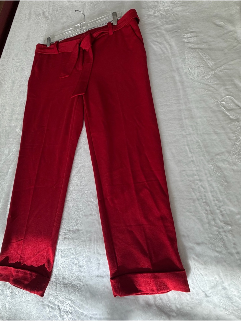LOFT Red Cropped Tie-Waist Pants